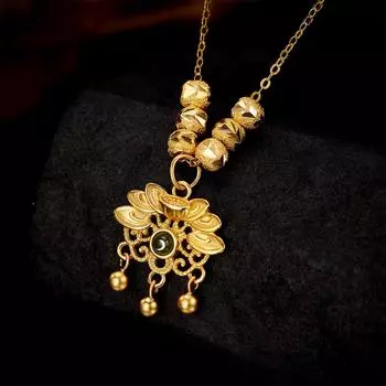 Серебряное женское ожерелье из яшмы с лотосом S925, женское новое китайское антикварное колье в виде стручка лотоса, переводная бусина Guochao