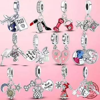 Серебряные 925 пробы, счастливый четырехлистный клевер, дорожные бусины, подвеска, подходит для оригинального брендового браслета, подвески, ювелирные изделия