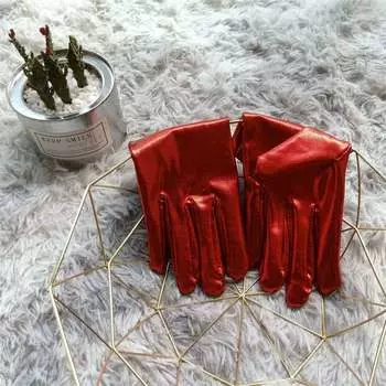 Серебряные эластичные перчатки из лакированной кожи, тонкие золотые танцевальные перчатки для выступлений, флуоресцентные сценические перчатки из спандекса для выступлений для взрослых красный