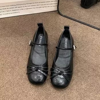 Серебряные балетки с легким мундштуком, женские, летняя юбка 2024 года, туфли Мэри Джейн с круглым носком во французском стиле 35 чёрный