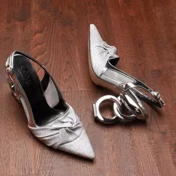 Серебряные блестящие женские классические туфли на шпильке на каблуке