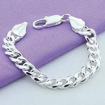 Серебряные браслеты s925 10 мм сбоку для женщин и мужчин, модные украшения серебряный