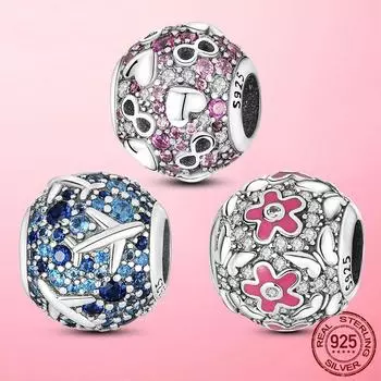 Серебряные бусины из стерлингового серебра 925 пробы, штабелируемые бесконечность, бесконечное сердце, самолет, бабочка, подвеска, подходят для оригинального модного браслета, ювелирные изделия