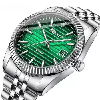 Серебряные часы для мужчин, роскошные, топовые брендовые, деловые, повседневные, кварцевые, мужские часы, водонепроницаемые, 3 бара, календарь, классический дизайн, подарочные часы белый