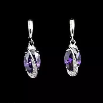 Серебряные цветные свадебные серьги для женщин, фиолетовые украшения с кубическим цирконием и белыми кристаллами фиолетовый