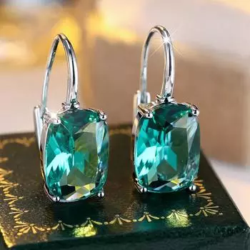 Серебряные цветные зеленые кристаллы кубического циркония висячие серьги для женщин роскошные свадебные украшения подарок зелёный/серебряный