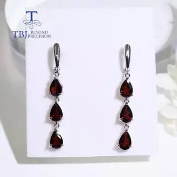 Серебряные длинные серьги с натуральным гранатом-грушей 6*9 мм, серебро 925 пробы, модный дизайн, женские изысканные украшения для женщин, хороший подарок L красный