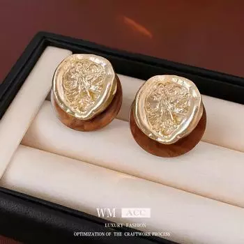 Серебряные двухслойные круглые серьги Halo с иглами: Стильный, универсальный, ретро-аксессуар высокого класса для женщин Silver Needle кофейный