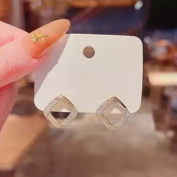 Серебряные геометрические квадратные серьги S925 для женщин, стиль знаменитости, супер-сказочный вид, микро-инкрустированные бриллиантами золотой