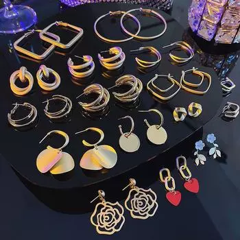 Серебряные геометрические серьги-иглы S925 из золота в стиле ретро — женская мода в японском и корейском стиле. A136 золотой