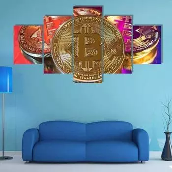 Серебряные и золотые биткойны Crypto BTC 5 шт. HD настенное искусство холст постеры живопись для гостиной домашний декор фото украшения 20x35 20x45 20x55cm