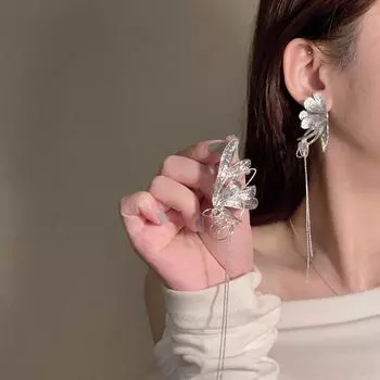 Серебряные иглы-бабочки, асимметричная цепочка, серьги с кисточками, индивидуальные легкие роскошные серьги с холодным ветром, нишевые серьги с темпераментом