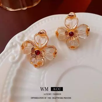 Серебряные иглы, французские винтажные серьги с бриллиантами, прозрачные серьги с цветами, маленькие и универсальные серьги золотой
