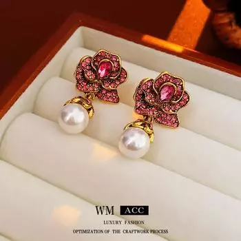 Серебряные иглы, инкрустированные бриллиантами, винтажные серьги с цветочным жемчугом, роскошные и роскошные, высококачественные серьги для женщин золотой