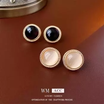 Серебряные иглы, круглые серьги с камнями «кошачий глаз», модные ретро простые универсальные серьги, винтажные серьги среднего возраста чёрный