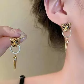 Серебряные иглы, леопардовые круглые серьги с кисточками, темпераментные модные легкие роскошные серьги для женщин