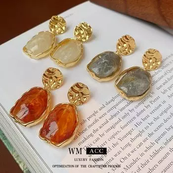 Серебряные иглы, нерегулярные эллиптические серьги из смолы, французские серьги в стиле ретро, легкие роскошные серьги высокого класса серый