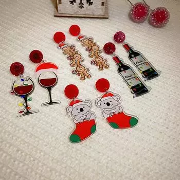 Серебряные иглы, рождественское платье, серьги с изображением коалы, красное вино, модные, милые, высококачественные серьги, дизайнерские универсальные серьги