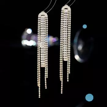 Серебряные иглы S925, новые легкие роскошные серьги высокого класса, туфли, банкетное вечернее платье с супер яркими длинными серьгами с бахромой серебряный