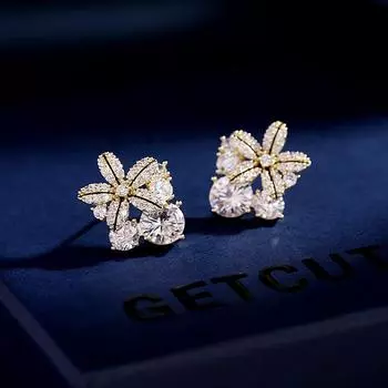 Серебряные иглы S925, новые серьги-гвоздики с нишевым дизайном, простые и универсальные, темпераментные, с цветочным узором золотой