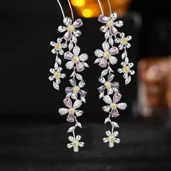 Серебряные иглы S925, преувеличенная атмосфера, высококачественные серьги, женское супер фея вечернее платье с длинными цветочными тяжелыми промышленными серьгами золотой