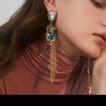 Серебряные иглы s925 с кисточками, цветные бриллиантовые серьги с попугаем, винтажные вечерние простые серьги для женщин, модные украшения (5 шт. бесплатной доставки) бронзовый