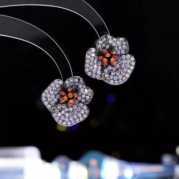 Серебряные иглы S925 с микро-инкрустацией циркония, модные темпераментные розы, объемные серьги, тяжелая промышленность, цветочные серьги высокого класса фиолетовый