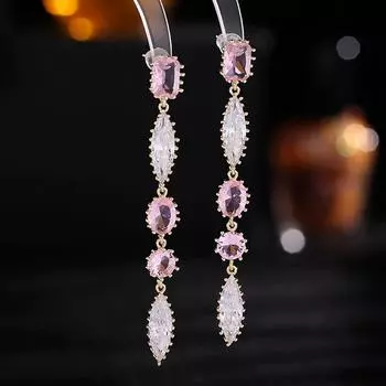 Серебряные иглы S925, супер сказочный темперамент, легкие роскошные серьги высокого класса, модные длинные серьги с измененным лицом, супер-вспышка, циркониевая бахрома розовый