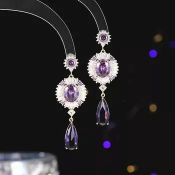 Серебряные иглы S925, тяжелая промышленность, преувеличенная атмосфера, легкая роскошь, высокое чувство, капли воды, свадебное банкетное платье с серьгами синий
