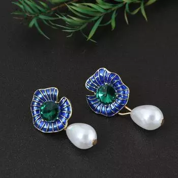 Серебряные иглы с бриллиантами в античном стиле, листья лотоса, серьги с жемчужными кисточками, универсальный стиль, легкий роскошный стиль, высококачественные серьги белый