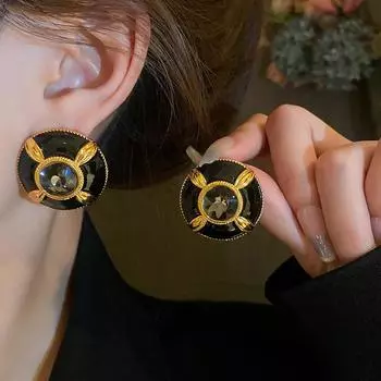 Серебряные иглы, средневековые глазурованные круглые серьги с бриллиантами, серьги во французском стиле, ретро, модные, темпераментные, элитные женские серьги