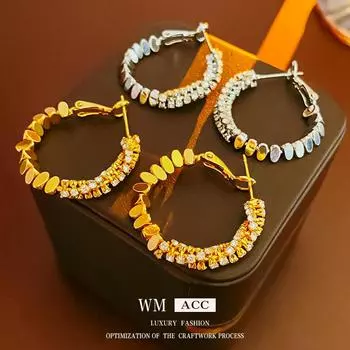 Серебряные игольчатые эллиптические металлические серьги с цирконом в крутом стиле, персонализированные серьги, универсальные модные серьги 2#