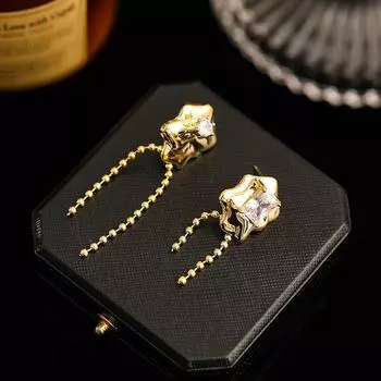 Серебряные игольчатые асимметричные серьги-гвоздики с бахромой из бисера, инкрустированные цирконием, стильные серьги высокого класса, модные серьги в стиле ретро для женщин 18K