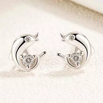 Серебряные игольчатые белые серьги-гвоздики в виде дельфина в корейском стиле Ins, простые модные инкрустированные серьги-гвоздики, особый стиль для женщин