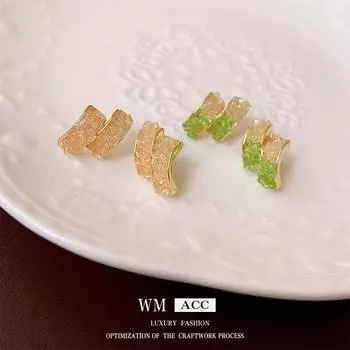 Серебряные игольчатые двухслойные серьги с кристаллами C-образной формы со свежим и универсальным дизайном в лесном стиле Серьги Sense Модные и универсальные серьги 21#