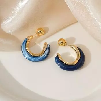 Серебряные игольчатые французские ретро-серьги из смолы Серьги-гвоздики Niche Design Премиум-серьги синий