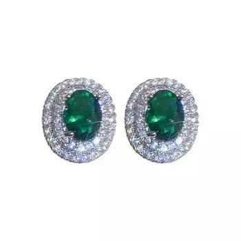 Серебряные игольчатые изумрудные серьги-гвоздики премиум-класса с цирконием в стиле ретро