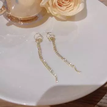 Серебряные игольчатые корейские модные длинные серьги-кисточки с бриллиантовыми кругами S925 - универсальный и стильный дизайн для женщин