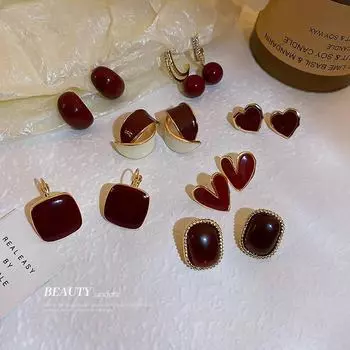 Серебряные игольчатые красные серьги с каплями масла в форме квадрата и геометрическим узором — роскошные модные украшения в стиле ретро в гонконгском стиле maple leaf красный