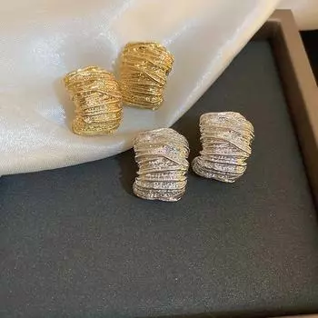 Серебряные игольчатые металлические плиссированные серьги-дуги: Холодный стиль, уникальный дизайн, простота, универсальность. Silver Needle золотой