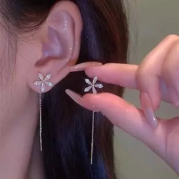 Серебряные игольчатые модные серьги-кисточки с цветком - средние и длинные, изысканный аксессуар для ушей 1285 золотой