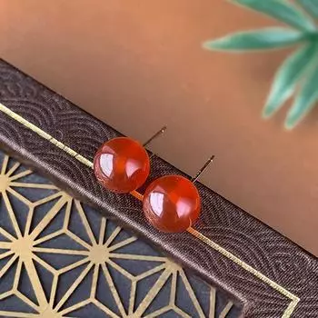 Серебряные игольчатые ретро-серьги-гвоздики с агатом и зеленым халцедоном, простые круглые серьги-бусины Niche зелёный