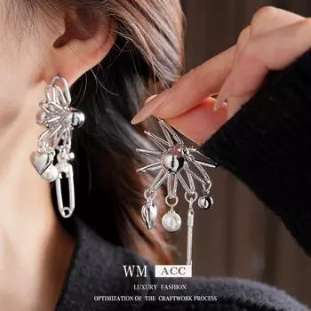 Серебряные игольчатые серьги Love Pin с жемчугом, легкие, роскошные, холодного стиля, преувеличенные, тяжелые промышленные серьги, высококачественные, универсальные, модные серьги серебряный