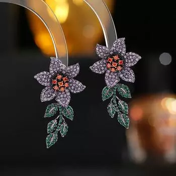 Серебряные игольчатые серьги ручной работы с микроинкрустацией циркония в форме листьев и цветов, легкие, роскошные, промышленные, преувеличенные, атмосферные серьги золотой