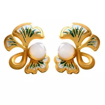 Серебряные игольчатые серьги S925 French Retro High-end в форме листьев гинкго T2721