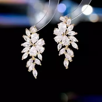Серебряные игольчатые серьги S925 с нишевым дизайном, французские легкие роскошные модные серьги, высококачественные супер-вспышки в виде ромбовидных цирконов с листьями дерева серебряный