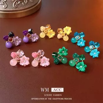 Серебряные игольчатые серьги с бриллиантами «кошачий глаз», хрустальные цветочные серьги со свежими и сладкими японскими и корейскими лесными серьгами, модные легкие роскошные серьги синий