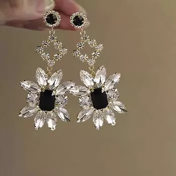 Серебряные игольчатые серьги с бриллиантами в виде цветка для женщин, ретро-серьги, модные серьги в стиле темперамент