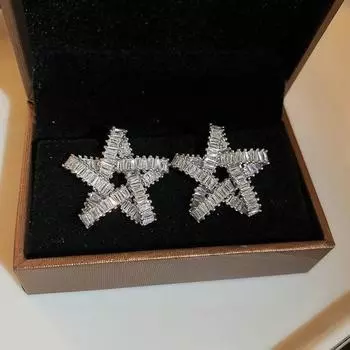 Серебряные игольчатые серьги с цирконием для женщин, модные ювелирные изделия, серьги со стразами, вечеринка серебряный