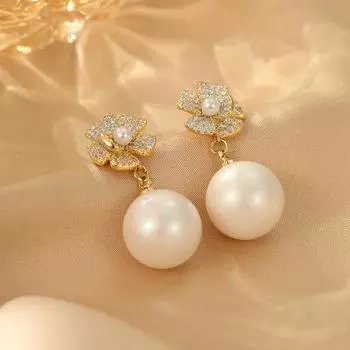 Серебряные игольчатые серьги с цветочным жемчугом из циркония, модные серьги-гвоздики для поездок на работу, темпераментные, индивидуальные, легкие, роскошные, чувственные серьги для женщин 14k золотой